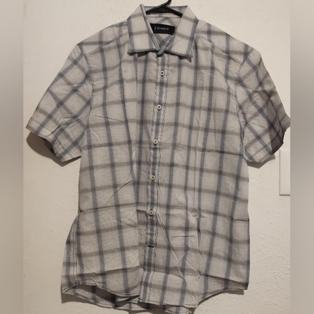 J. Campbell white blue and grey button down shirt
